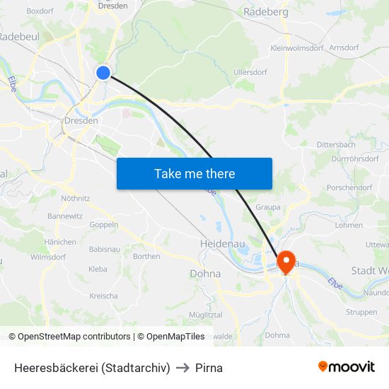 Heeresbäckerei (Stadtarchiv) to Pirna map