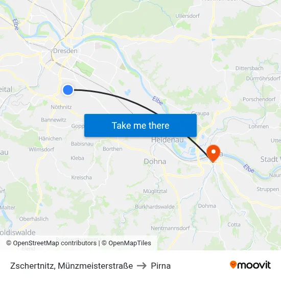 Zschertnitz, Münzmeisterstraße to Pirna map
