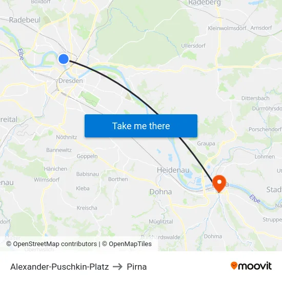 Alexander-Puschkin-Platz to Pirna map