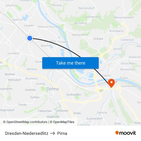 Dresden-Niedersedlitz to Pirna map