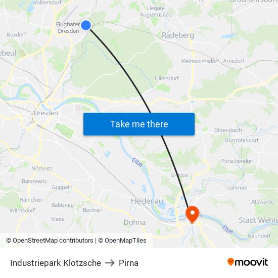 Industriepark Klotzsche to Pirna map