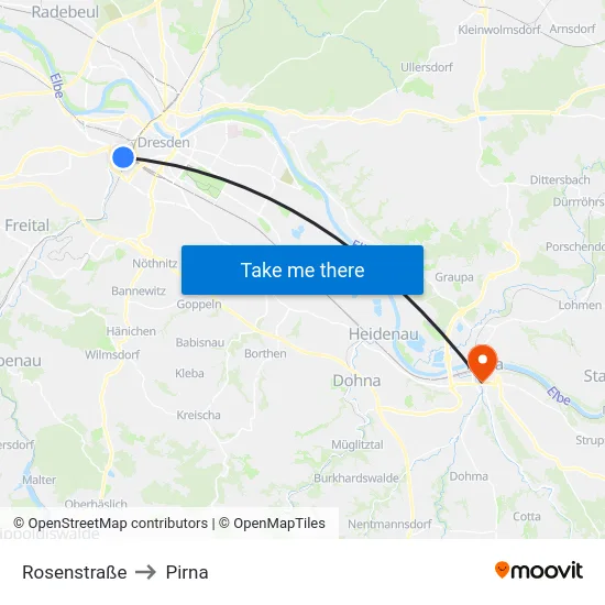 Rosenstraße to Pirna map