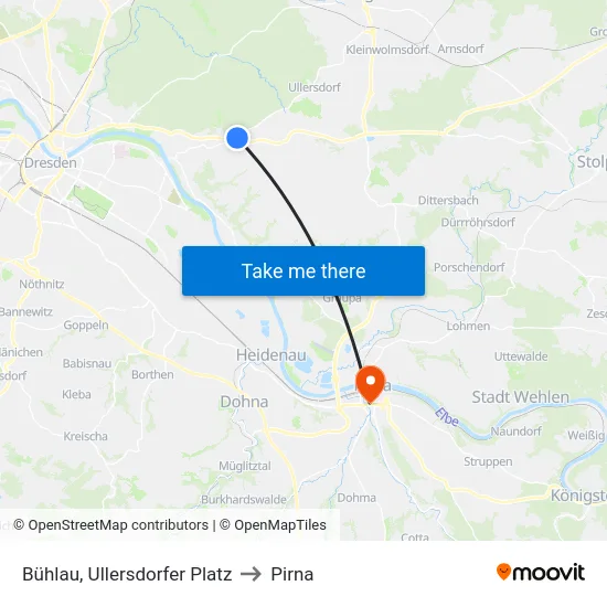 Bühlau, Ullersdorfer Platz to Pirna map
