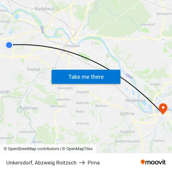 Unkersdorf, Abzweig Roitzsch to Pirna map