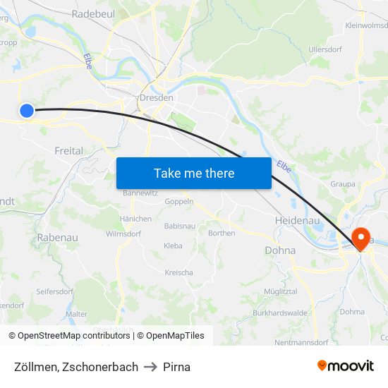 Zöllmen, Zschonerbach to Pirna map