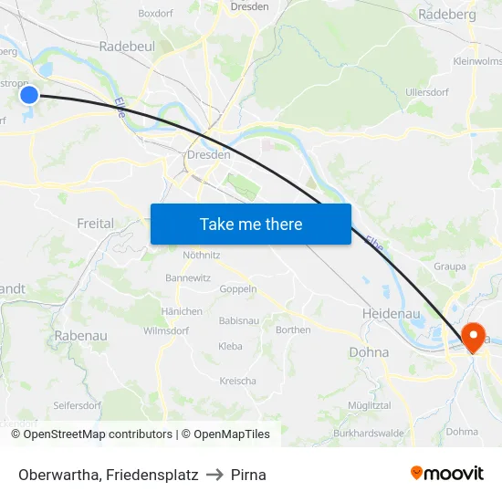 Oberwartha, Friedensplatz to Pirna map