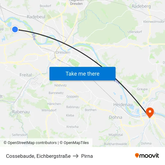 Cossebaude, Eichbergstraße to Pirna map