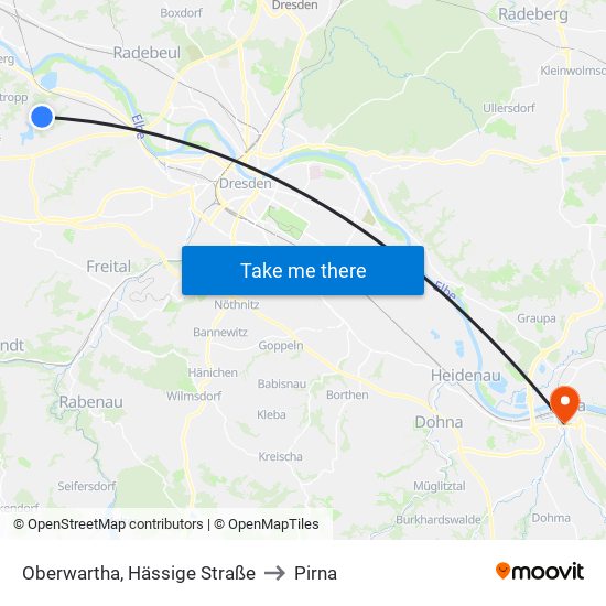 Oberwartha, Hässige Straße to Pirna map