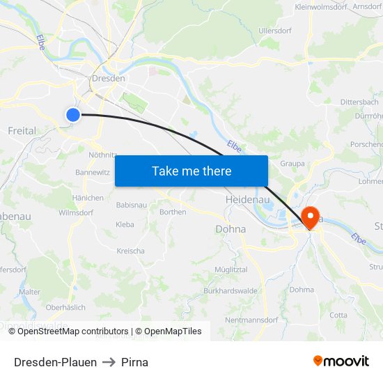 Dresden-Plauen to Pirna map