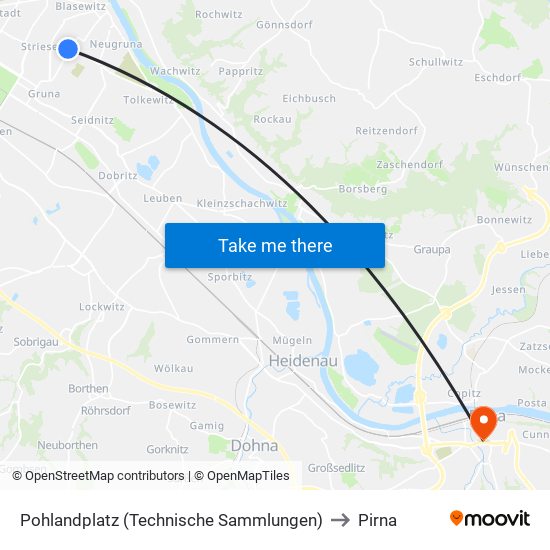 Pohlandplatz (Technische Sammlungen) to Pirna map