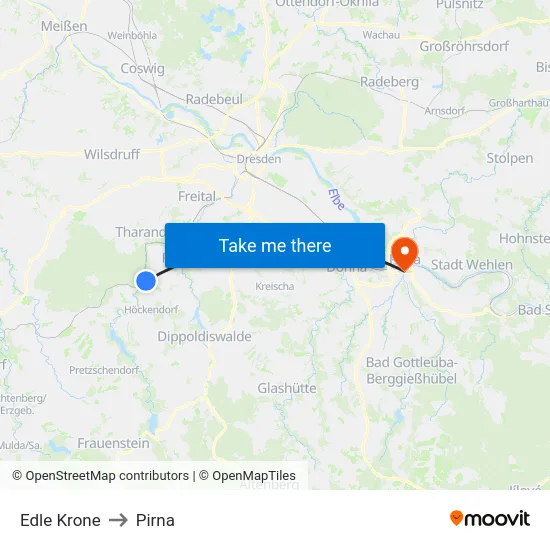 Edle Krone to Pirna map