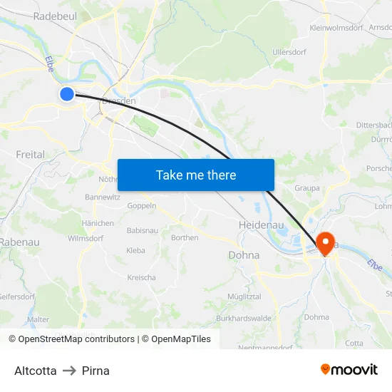 Altcotta to Pirna map
