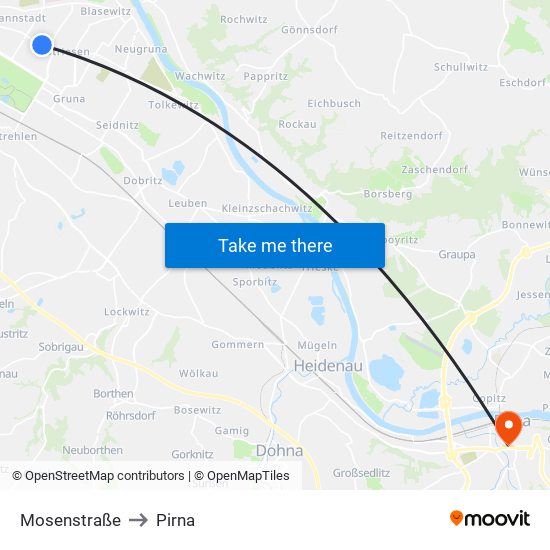 Mosenstraße to Pirna map