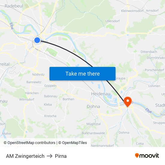 AM Zwingerteich to Pirna map