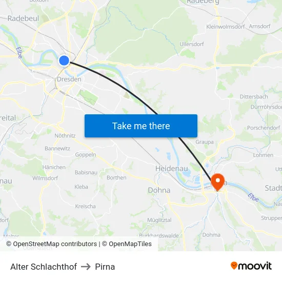 Alter Schlachthof to Pirna map