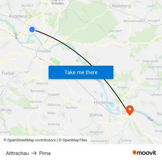 Alttrachau to Pirna map