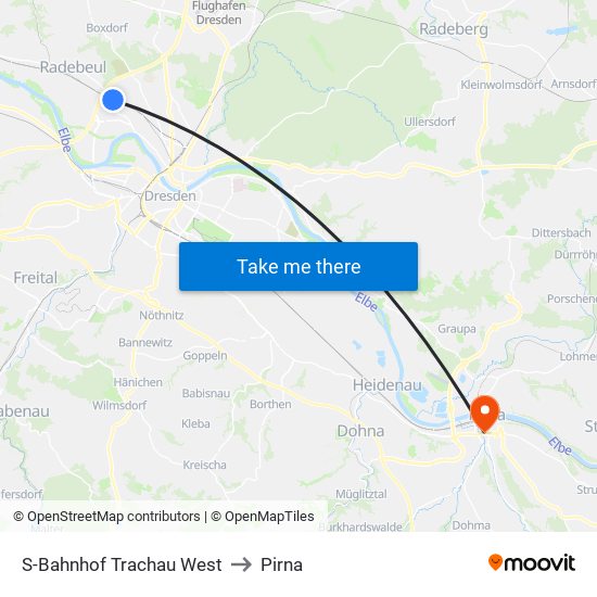 S-Bahnhof Trachau West to Pirna map