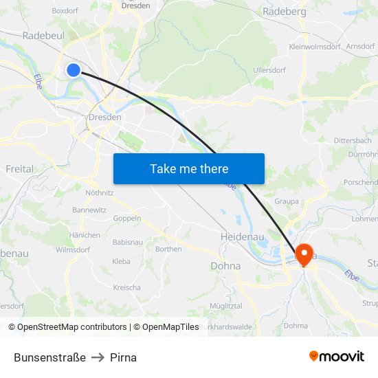 Bunsenstraße to Pirna map