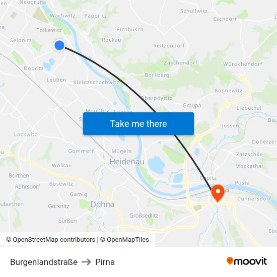 Burgenlandstraße to Pirna map