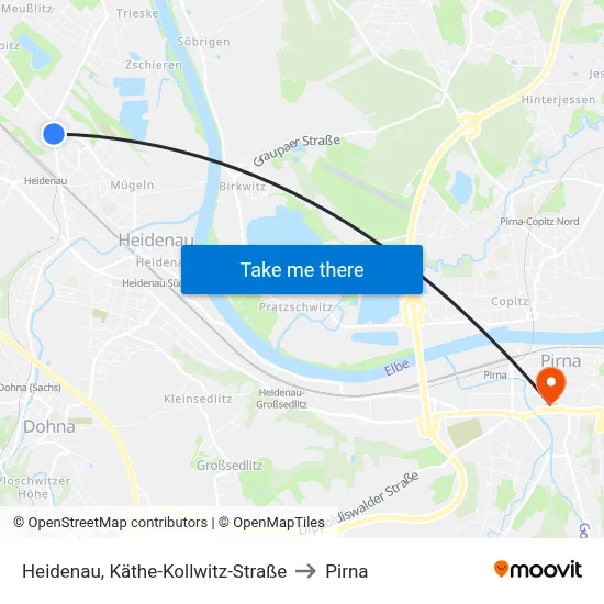 Heidenau, Käthe-Kollwitz-Straße to Pirna map