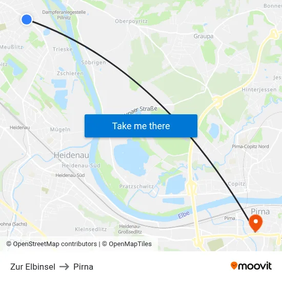 Zur Elbinsel to Pirna map