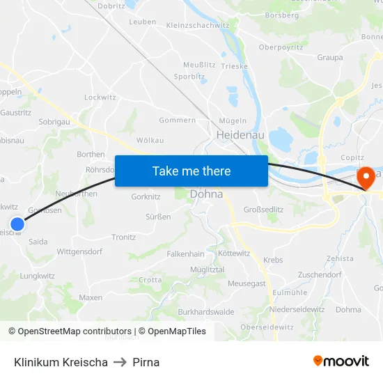 Klinikum Kreischa to Pirna map