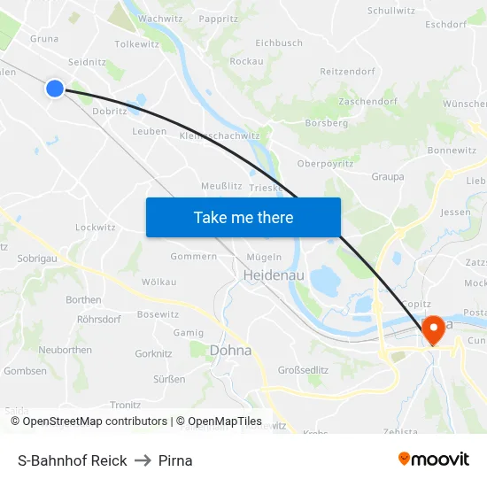 S-Bahnhof Reick to Pirna map