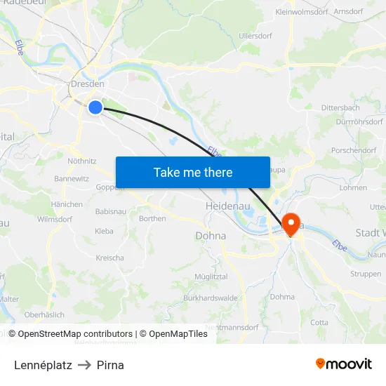 Lennéplatz to Pirna map