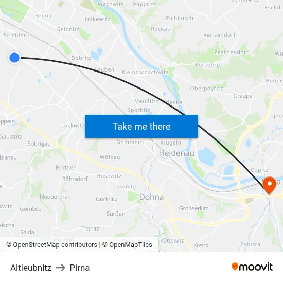 Altleubnitz to Pirna map