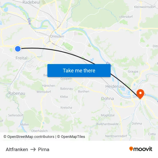 Altfranken to Pirna map