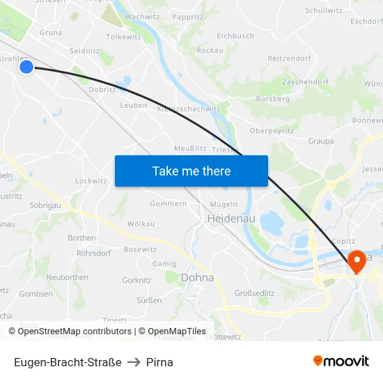 Eugen-Bracht-Straße to Pirna map