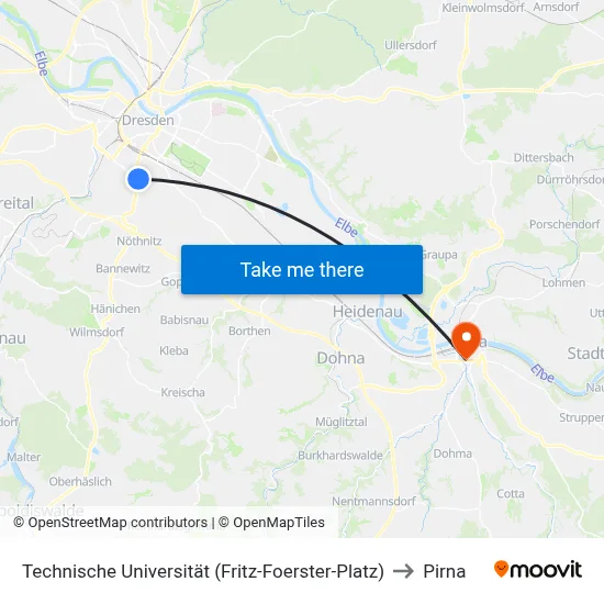 Technische Universität (Fritz-Foerster-Platz) to Pirna map