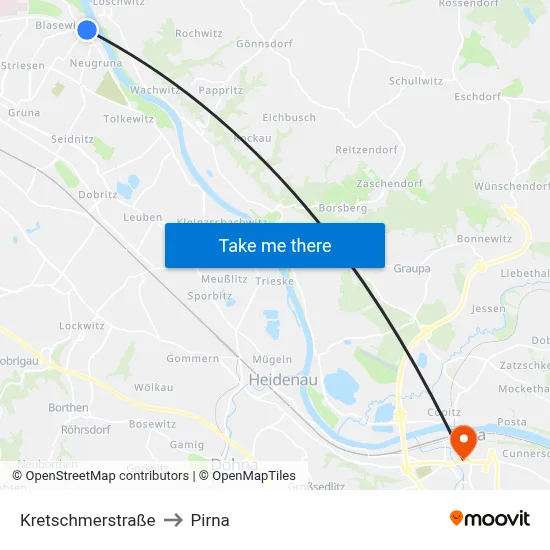 Kretschmerstraße to Pirna map