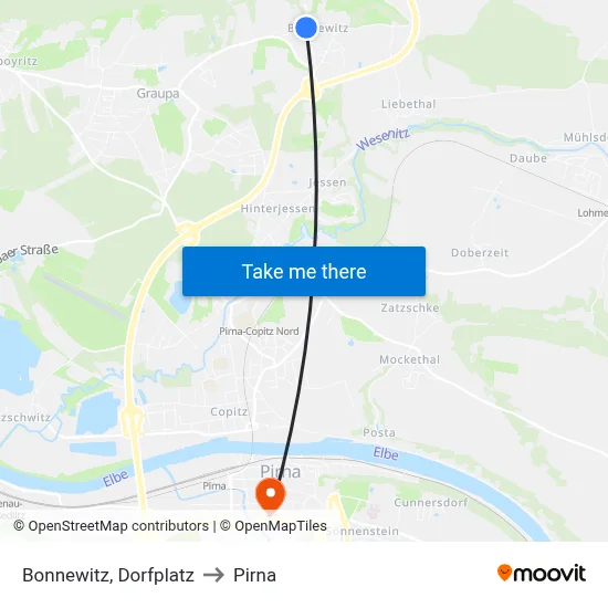 Bonnewitz, Dorfplatz to Pirna map