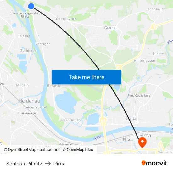 Schloss Pillnitz to Pirna map