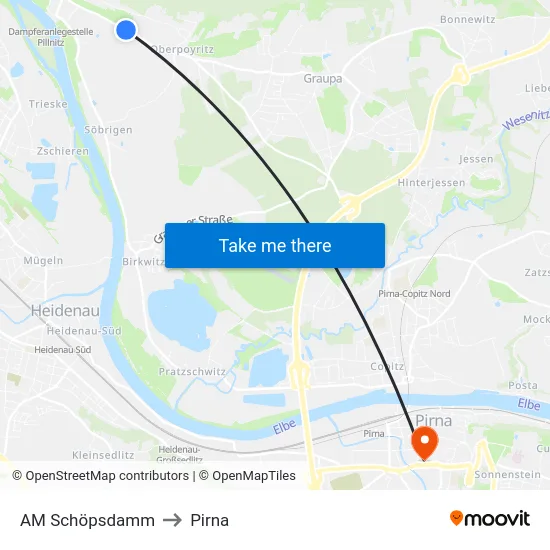 AM Schöpsdamm to Pirna map