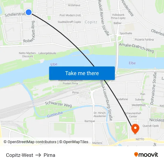 Copitz-West to Pirna map