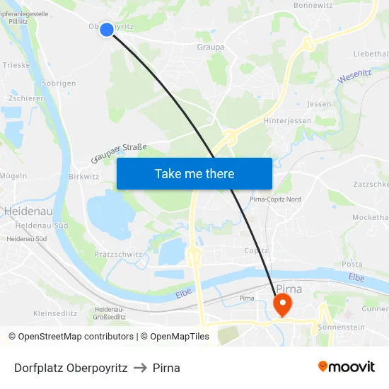 Dorfplatz Oberpoyritz to Pirna map