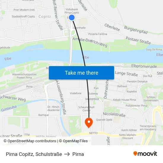Pirna Copitz, Schulstraße to Pirna map