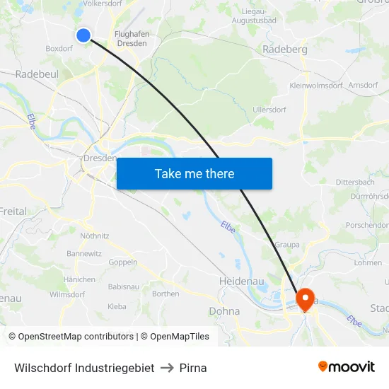 Wilschdorf Industriegebiet to Pirna map