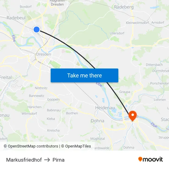 Markusfriedhof to Pirna map