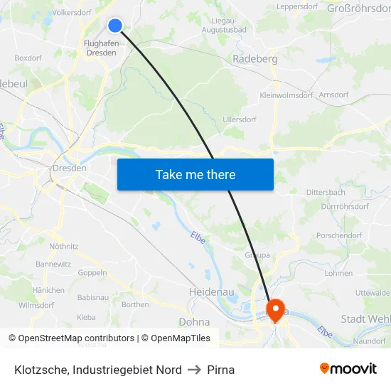 Klotzsche, Industriegebiet Nord to Pirna map
