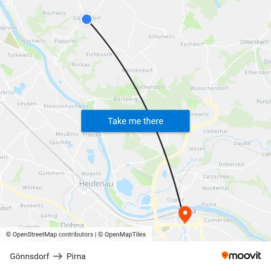 Gönnsdorf to Pirna map