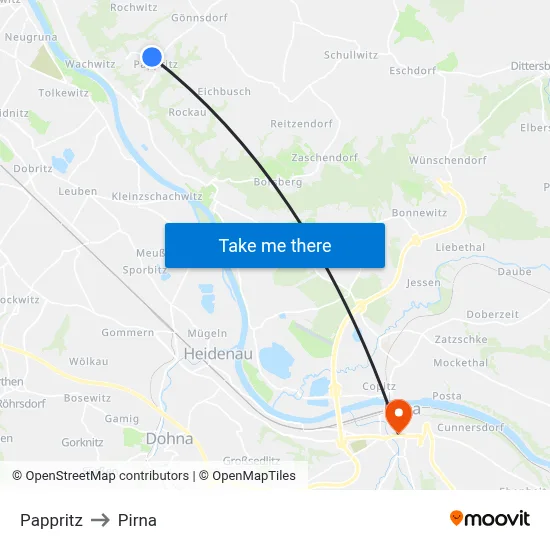 Pappritz to Pirna map