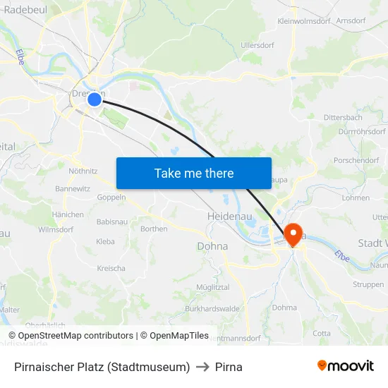 Pirnaischer Platz (Stadtmuseum) to Pirna map