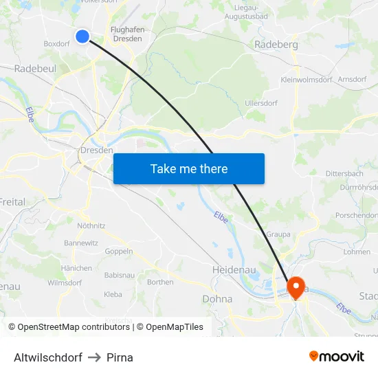 Altwilschdorf to Pirna map
