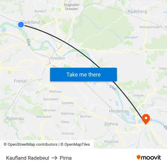 Kaufland Radebeul to Pirna map