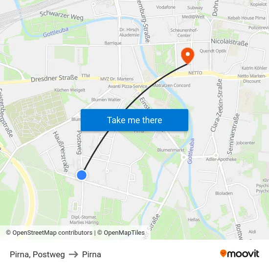 Pirna, Postweg to Pirna map