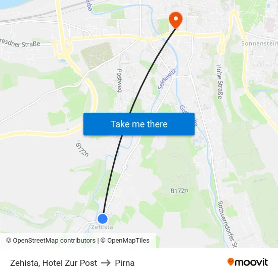 Zehista, Hotel Zur Post to Pirna map