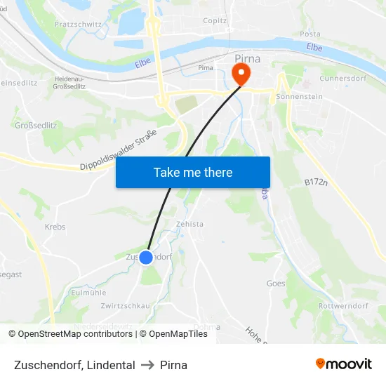 Zuschendorf, Lindental to Pirna map